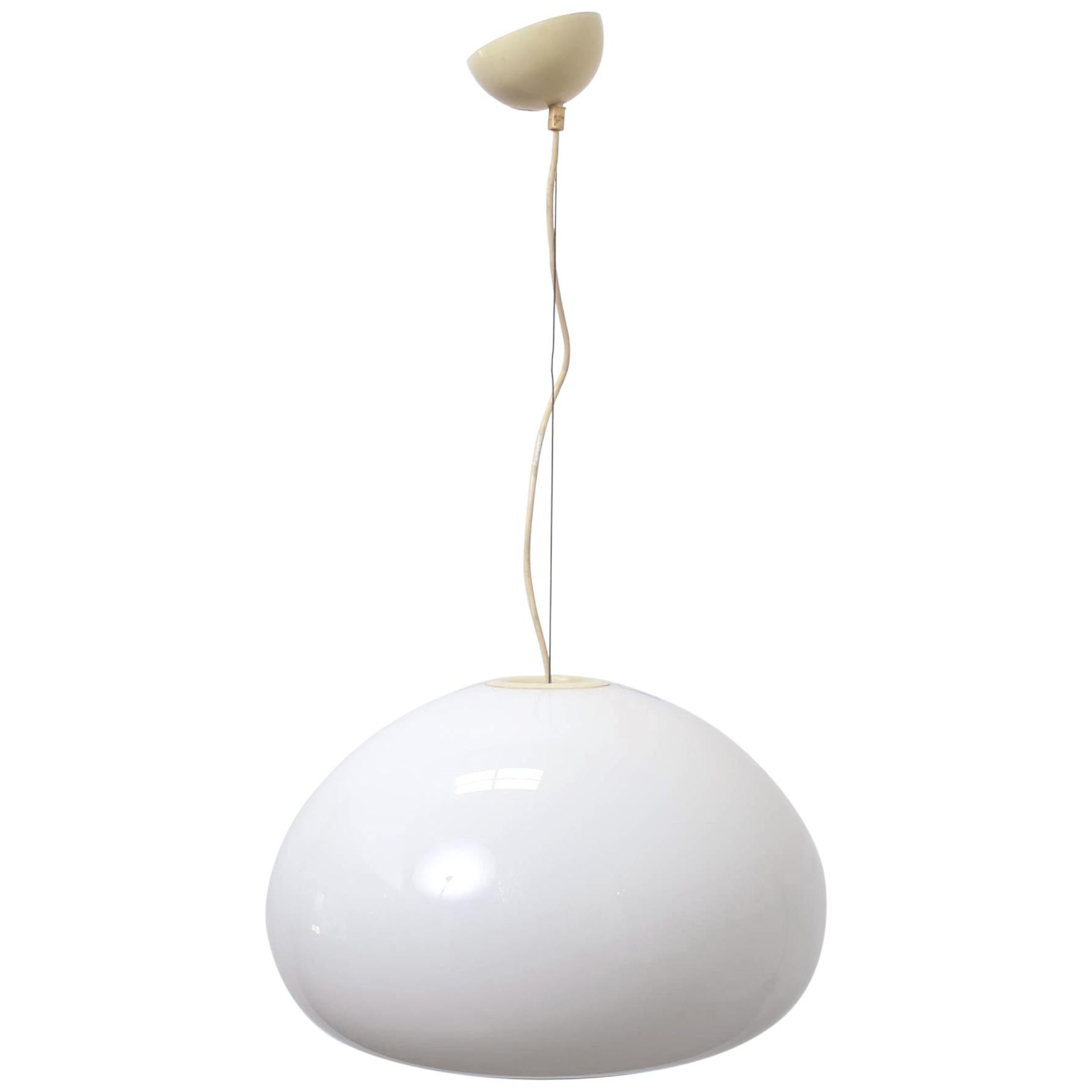 White Opaline Glass Italian Pendant Lamp by Achille e Pier Giacomo Castiglioni For Sale