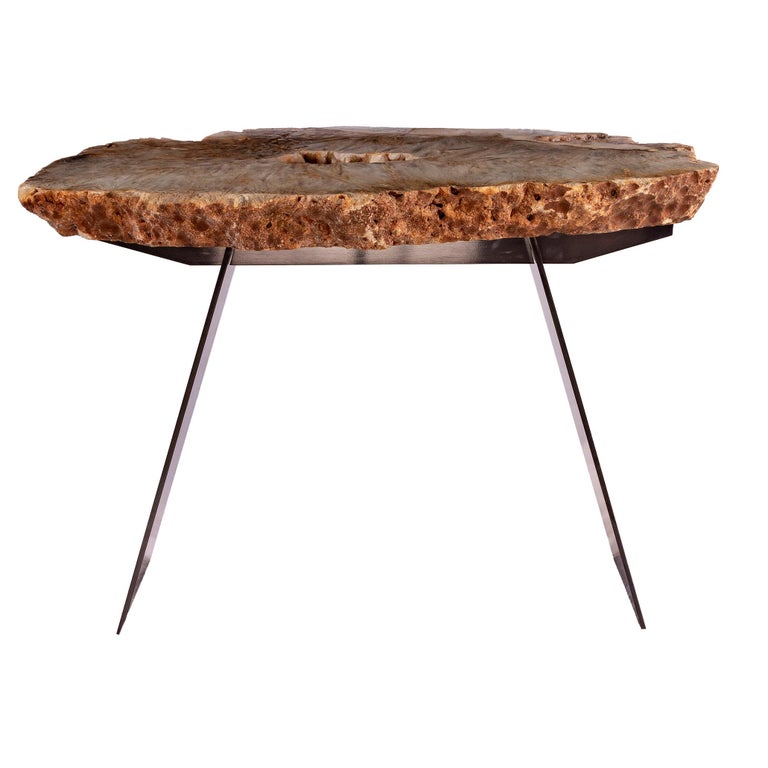 Console Table, Brazilian Quartz with Metal Base For Sale at 1stDibs