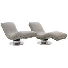Paar kippbare:: drehbare "Wave" Chaise Lounge Stühle:: Milo Baughman:: New Maharam Fabric