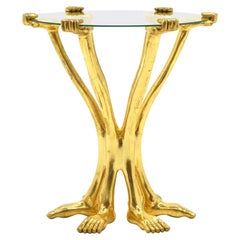 Pedro Friedeberg Hand Foot Table, 1960s, Signed, Gold Leaf and Glass