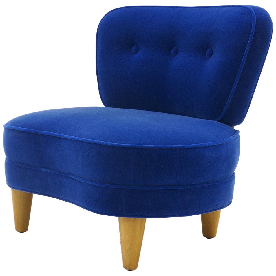 Armless Side / Lounge / Occasional Chair by Wormley for Dunbar, Real Blue Mohair