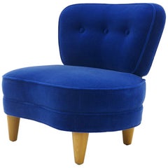Armless Side / Lounge / Occasional Chair by Wormley for Dunbar, Real Blue Mohair