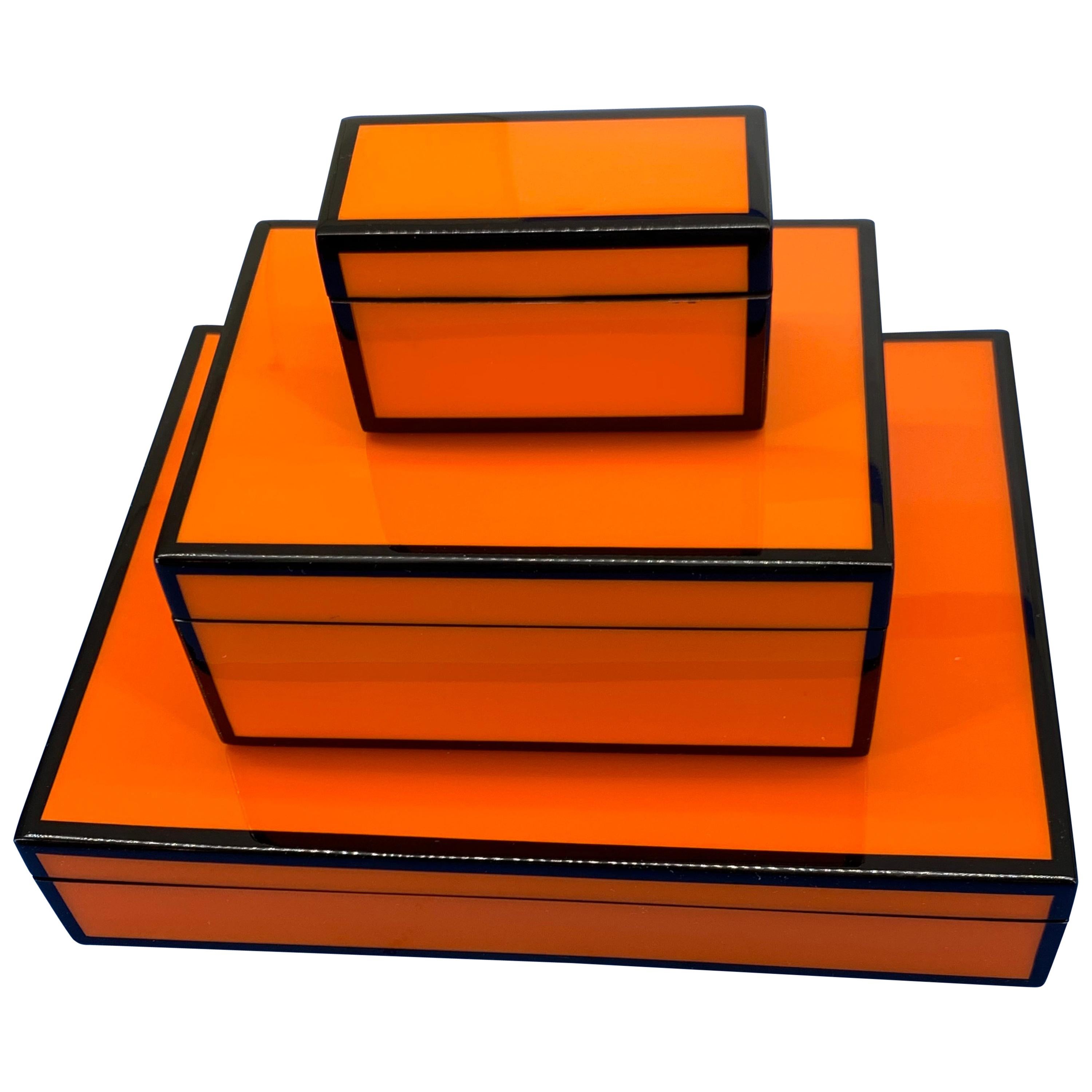 Set of Three Vintage Orange and Black Jewelry Boxes
