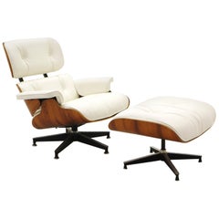 Lounge Chair and Ottoman, Charles & Ray Eames, Brazilian Rosewood, White Leather