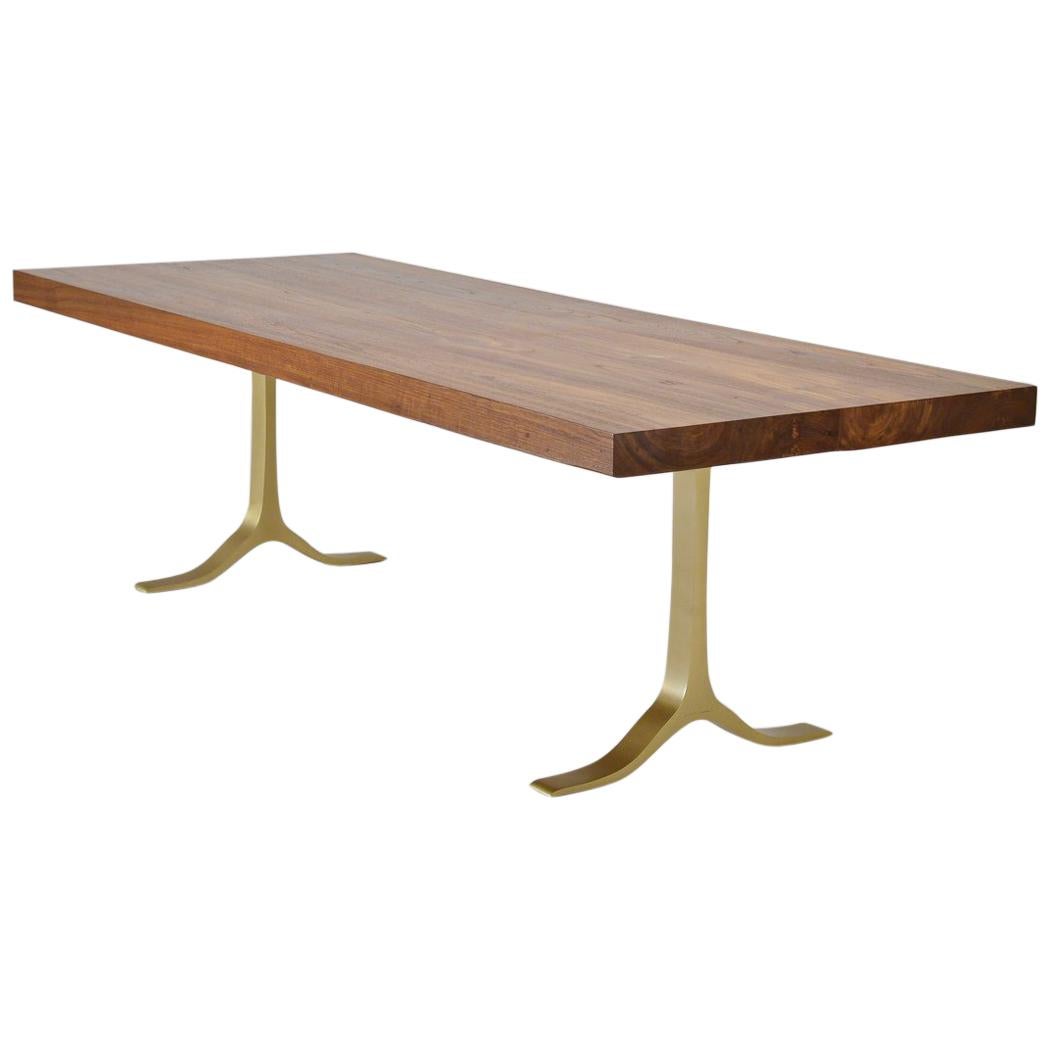 Reclaimed Hardwood Table, Sand Cast Brass Base by P. Tendercool For Sale