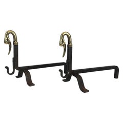 Pair of Iron and Bronze Andirons with Duck Heads, French, circa 1940