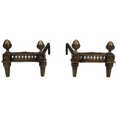 Pair of Bronze and Iron Louis the 16th Andirons, 18th Century