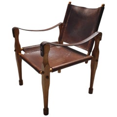 Vintage Cognac Saddle Leather Safari Chair, 1960s