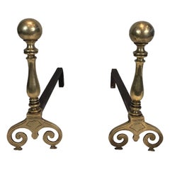 Pair of Bronze and Iron Andirons, French, 18th Century