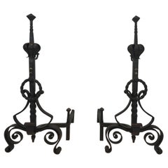 Important Pair of Wrought Iron Andirons, French, circa 1900