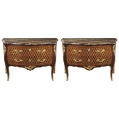 Antique Pair of Louis XV Marquetry Commodes by C Wolff
