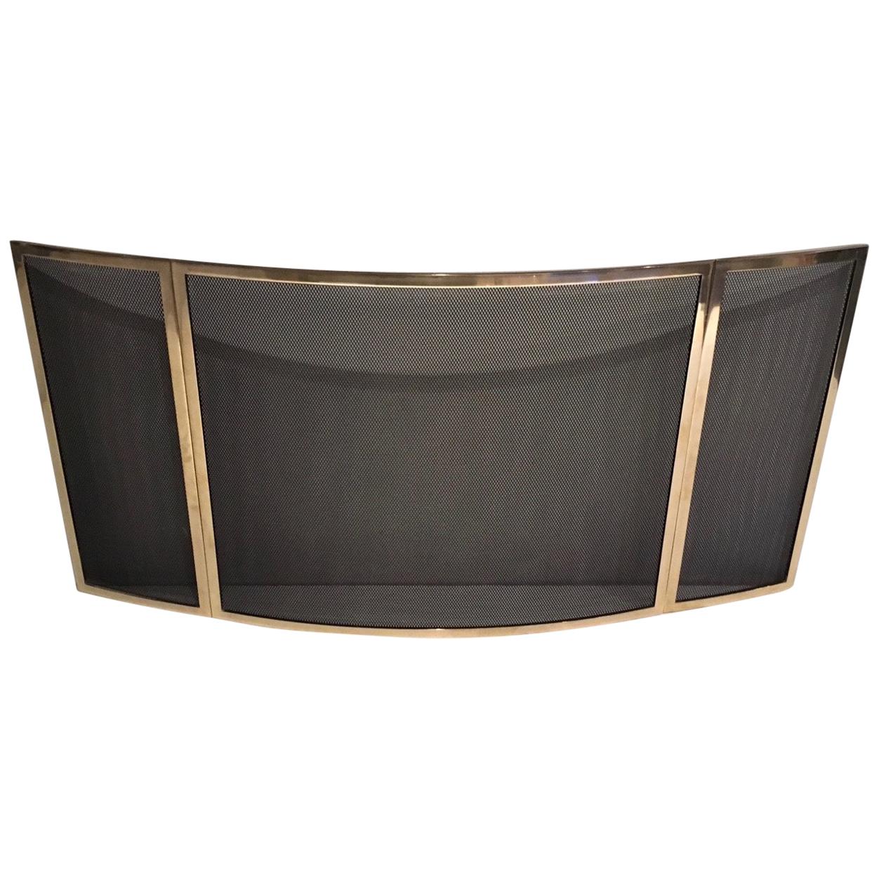 Brass and Grilling Folding Fire Place Screen, French, circa 1970