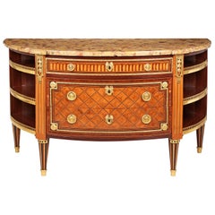 Louis XVI Ormolu Mounted Parquetry Demilune Commode a L'Anglais