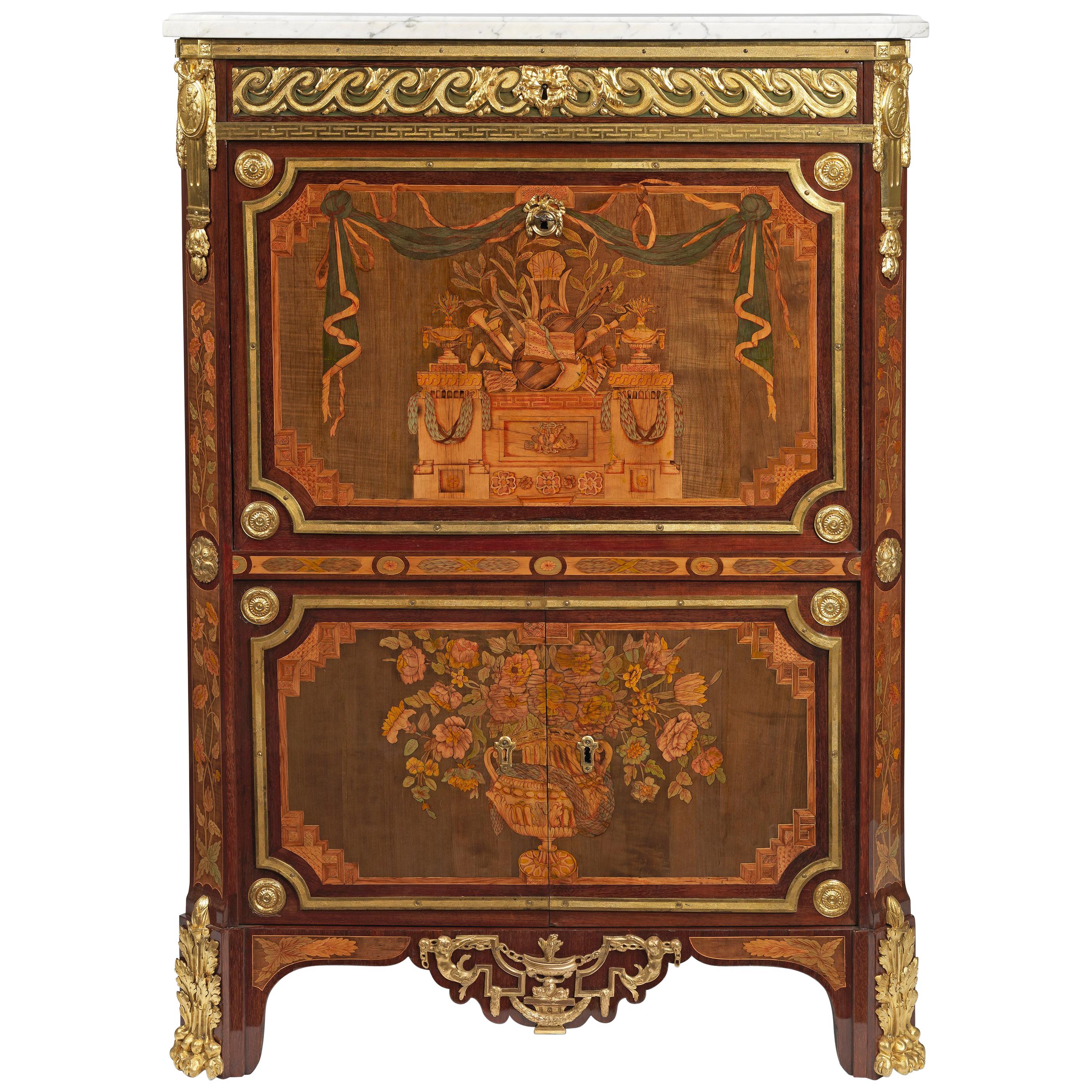 Louis XVI Ormolu-Mounted, Marquetry and Parquetry Secretaire à Abattattant For Sale