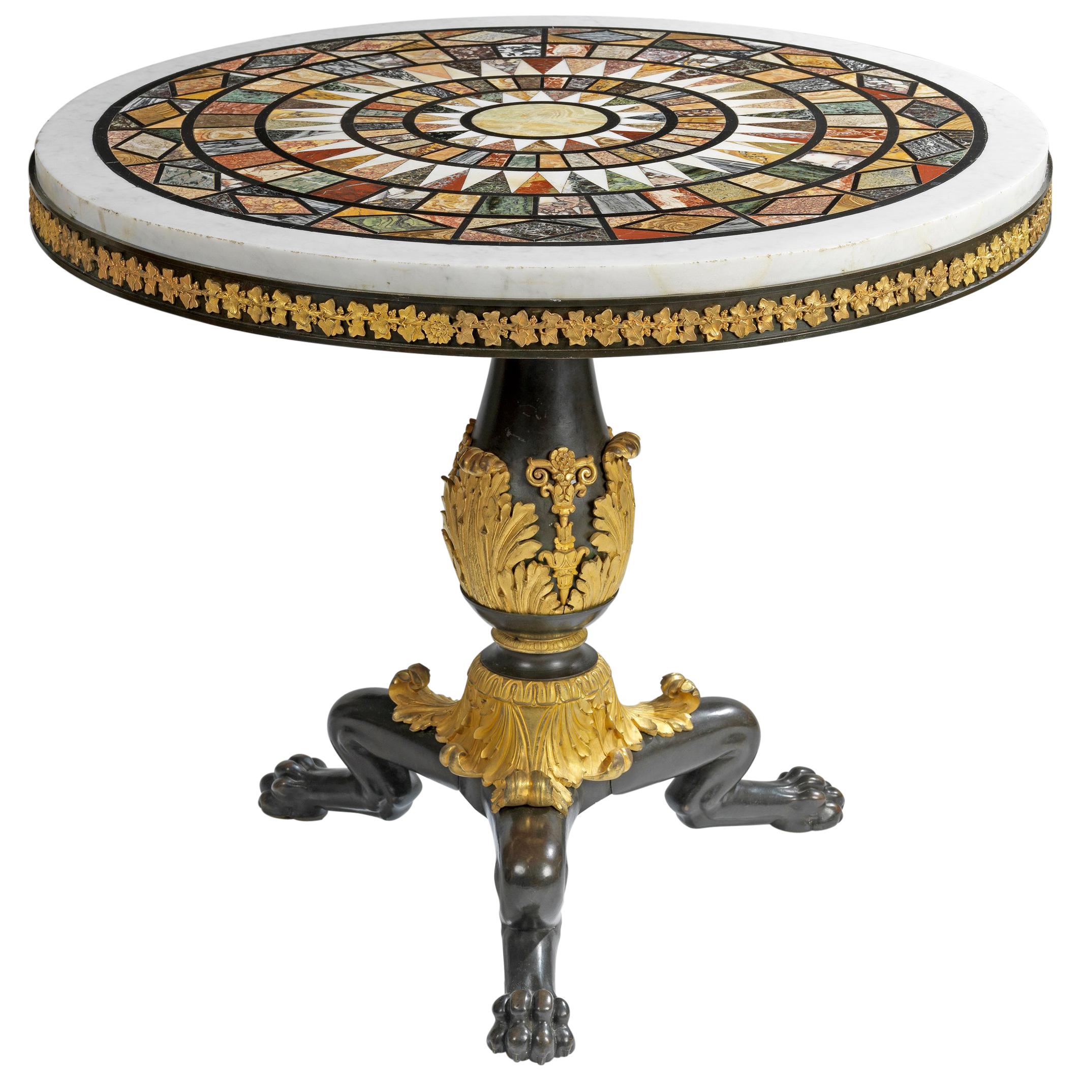 Fine Empire Gilt-Bronze Circular Centre Table with Inlaid Specimen Marble Top For Sale