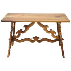 Antique 19th Century Italian Renaissance Style Walnut Desk or Side Table with Lyre Legs
