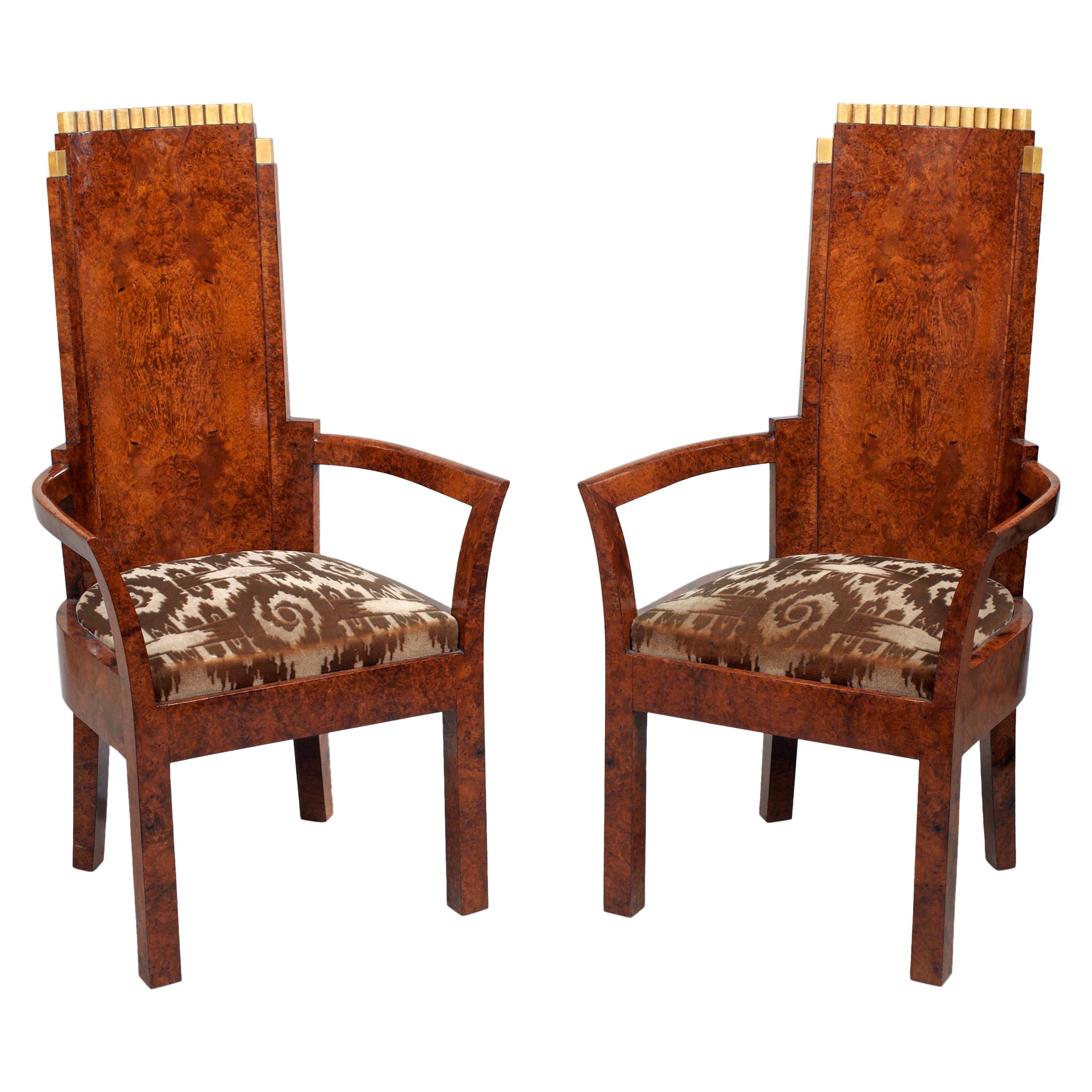 Pair of Art Deco Amboyna and Gilt Armchairs Attributed to Josef Hoffmann For Sale