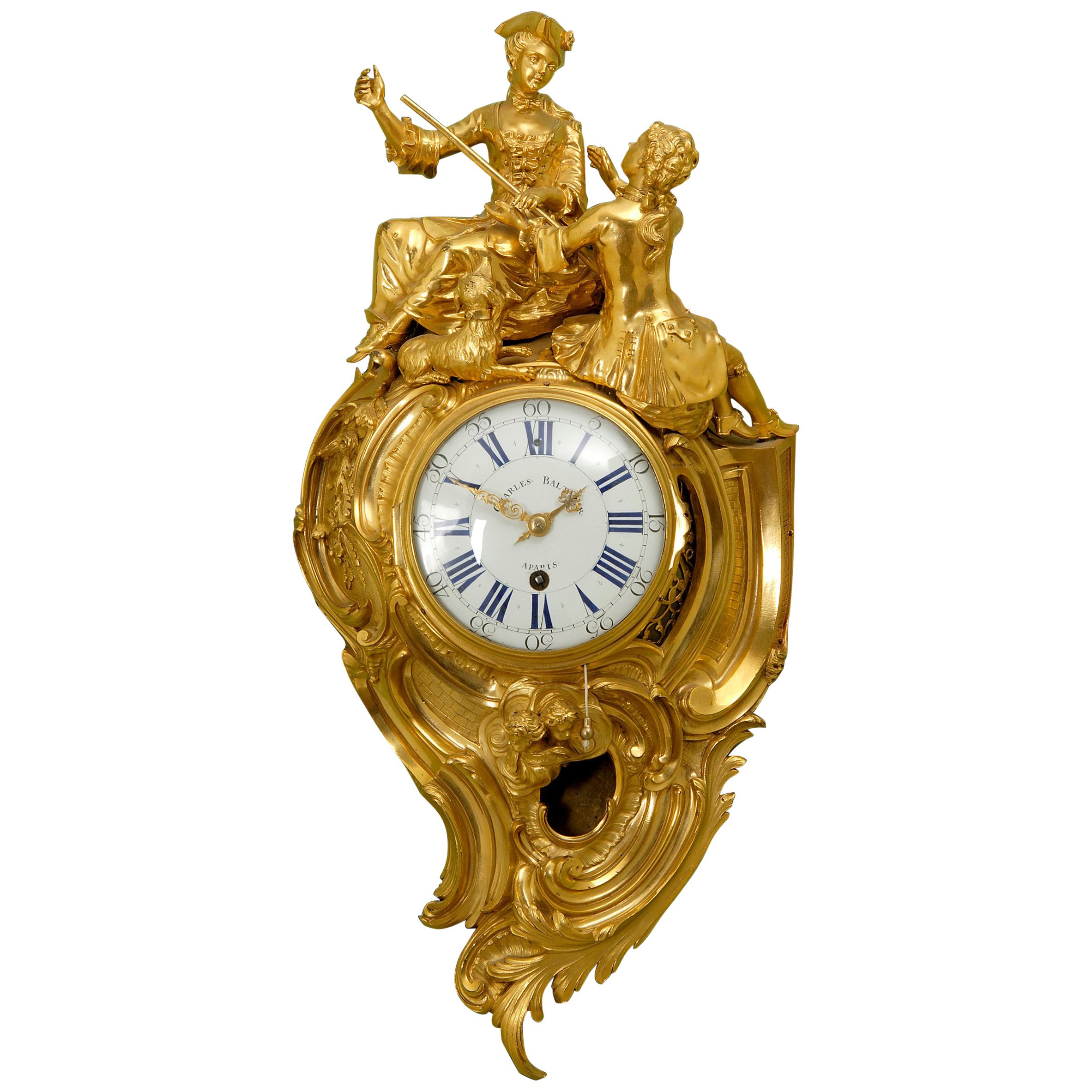Louis XV Ormolu Cartel Clock by Henri-Charles Balthazar For Sale