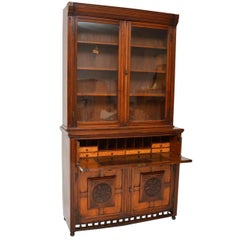 Antique Arts & Crafts Walnut Secretaire Bookcase