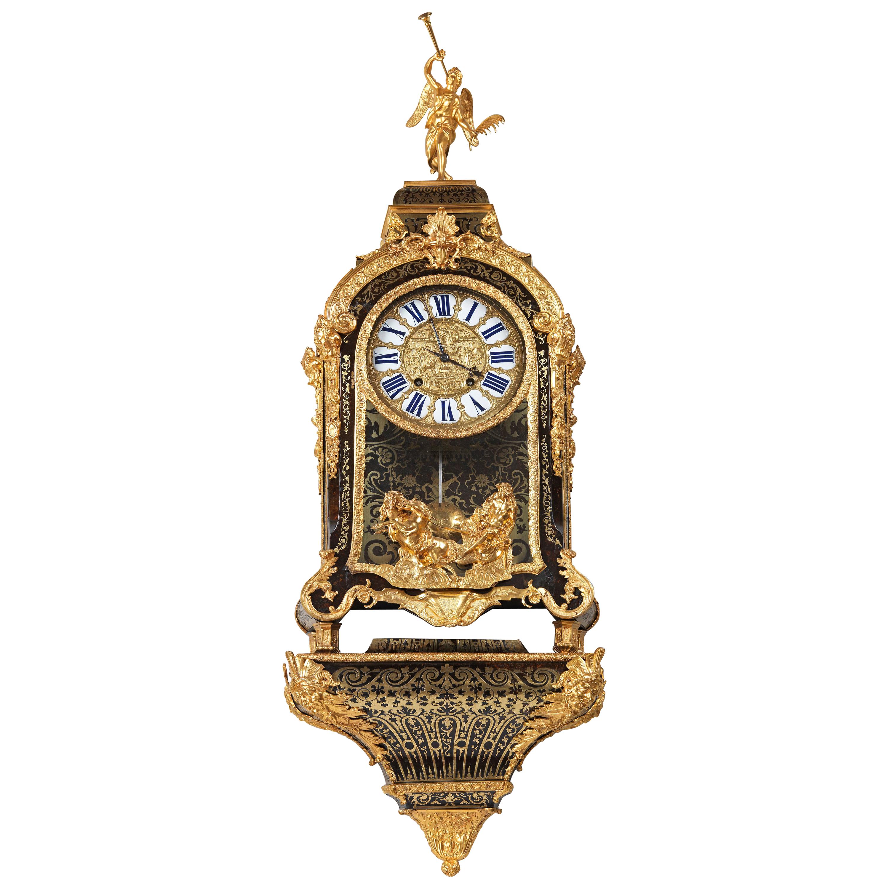 Louis XIV Brass and Tortoiseshell Boulle Marquetry Striking Bracket Clock For Sale