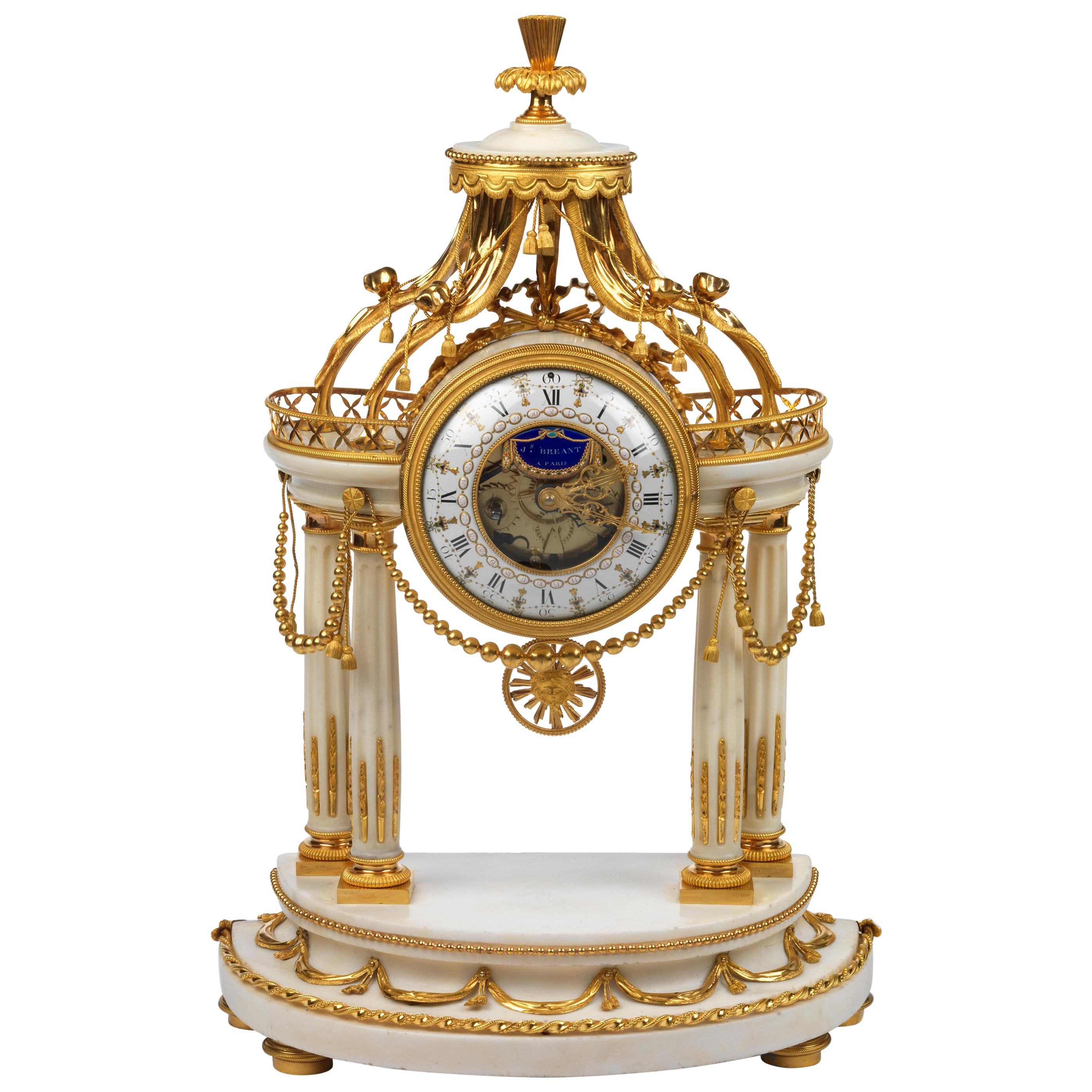 Louis XVI White Marble and Ormolu Portico Clock by J. S. Breant im Angebot