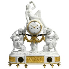 Louis XVI Ormolu and Biscuit Porcelain Mantel Clock by Guydamour