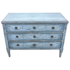 Antique Period Gustavian Chest of Drawers with Painted Wreaths, circa 1820
