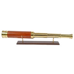 Antique English Brass Telescope with Mahogany Handle