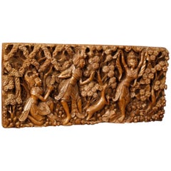 20th Century Carved Wood Characters and Animals Indonesian High Relief Sculpture