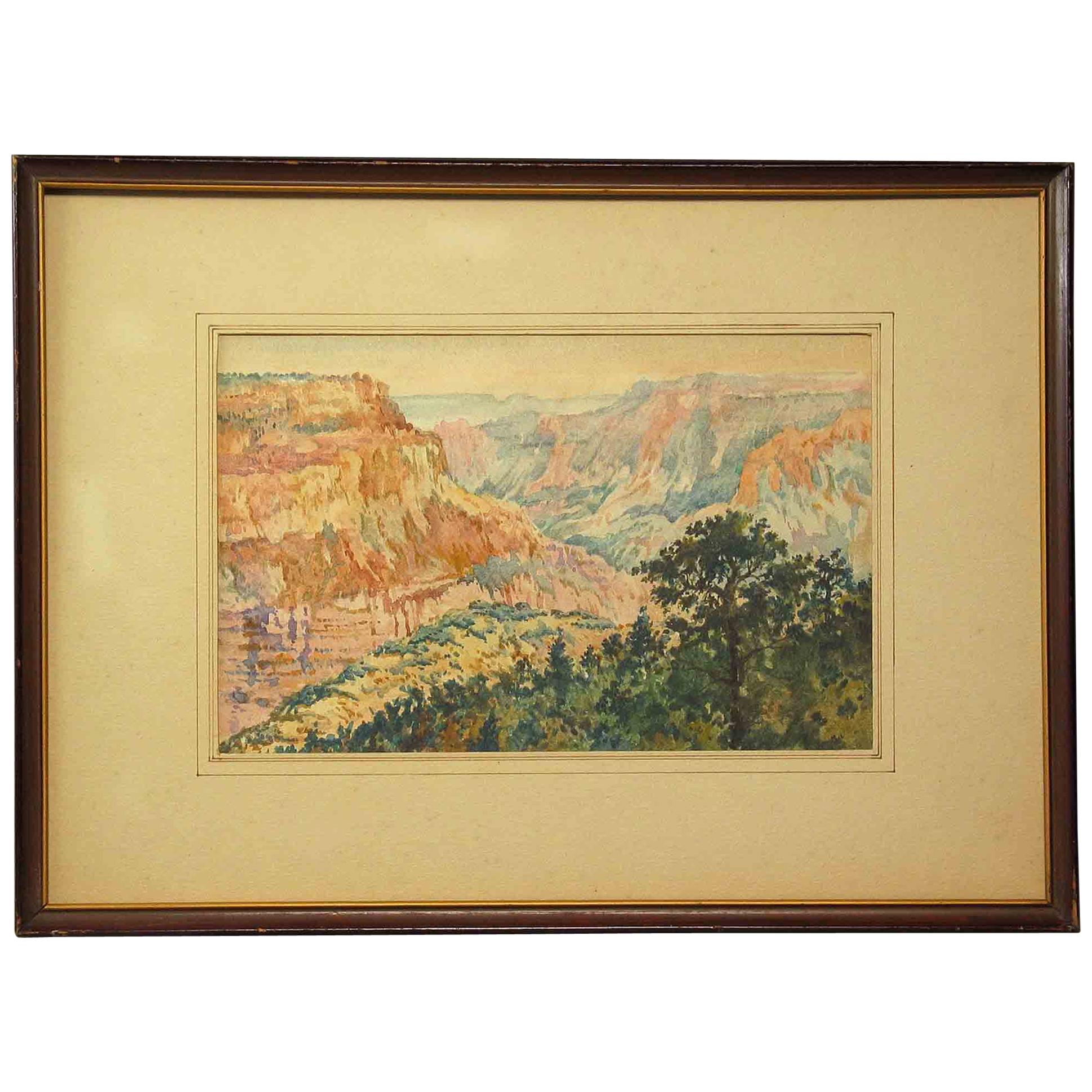 Grand Canyon Watercolor American School, circa 1930 For Sale