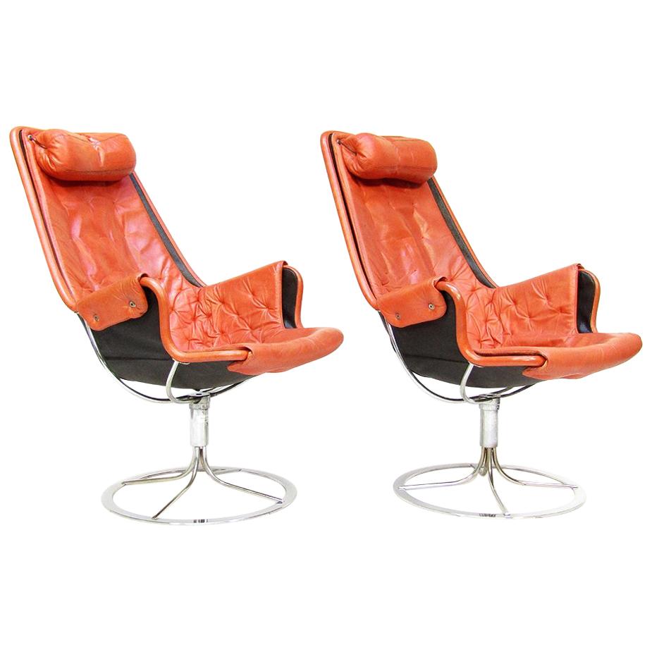 Pair of Swedish 1960s "Jetson" Lounge Chairs in Leather by Bruno Mathsson