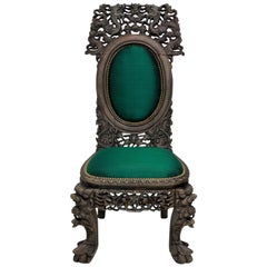 Antique 19th Century Chinese Chair in Emerald Silk