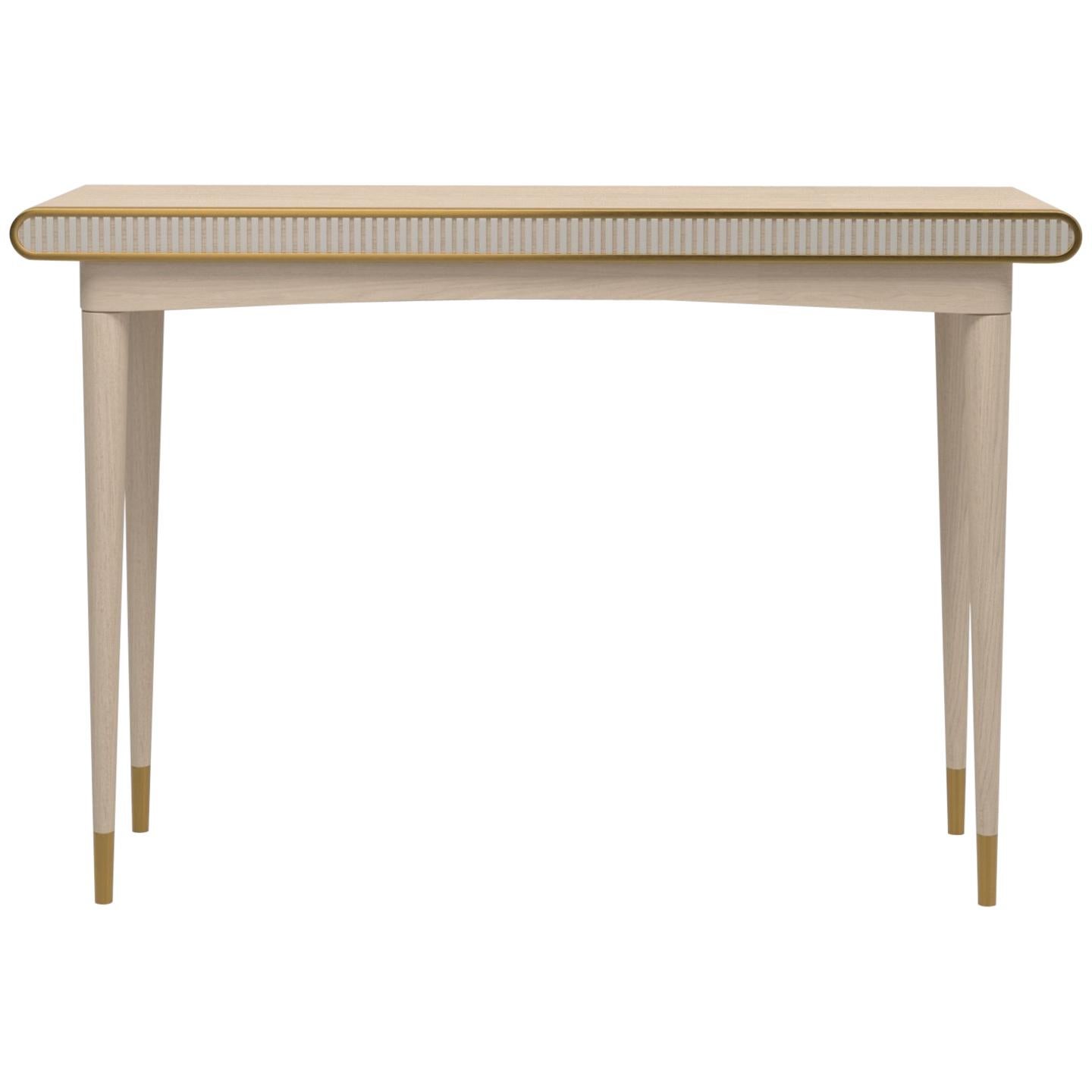 Bleached Oak, Brass and Corian Gaia Console Table by Felice James Handmade in UK For Sale