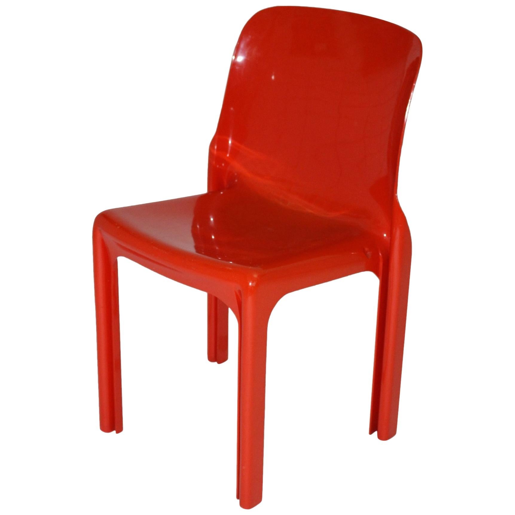 Space Age Red Plastic Vintage Chair Selene by Vico Magistretti, Italy For Sale