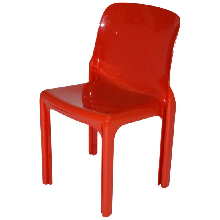 Space Age Red Plastic Vintage Chair Selene by Vico Magistretti, Italy For Sale