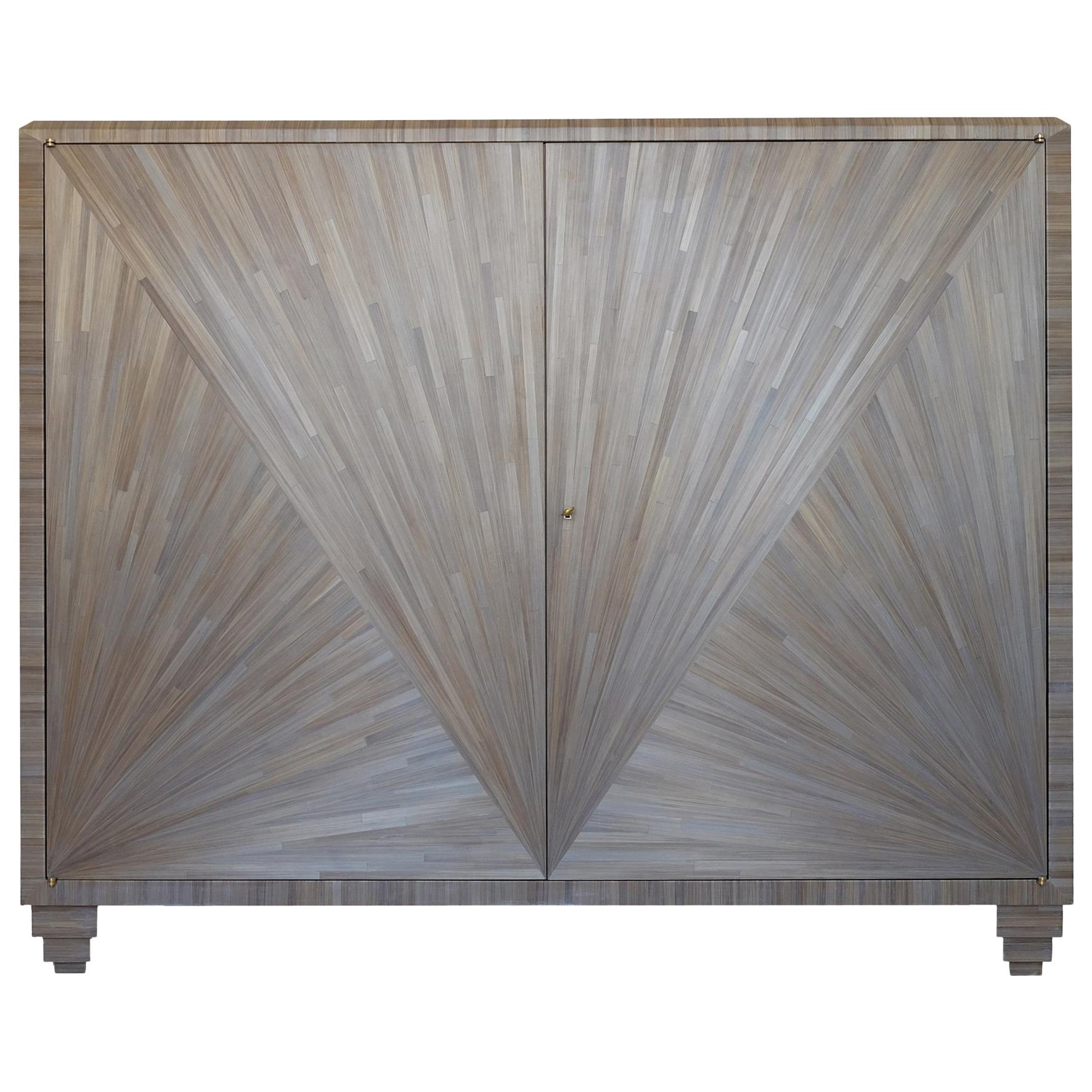 Straw Marquetry Cabinet, Art Deco Style For Sale