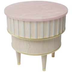 Greta Bleached Oak, Brass, Corian and Pink Onyx Side Table by Felice James