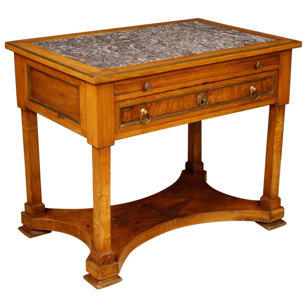 19th Century Walnut, Mahogany, Beechwood Marble-Top French Writing Desk, 1880