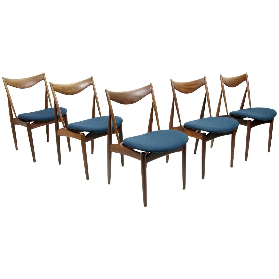 Set of Five Danish Walnut Dining Chairs by Kurt Ostervig