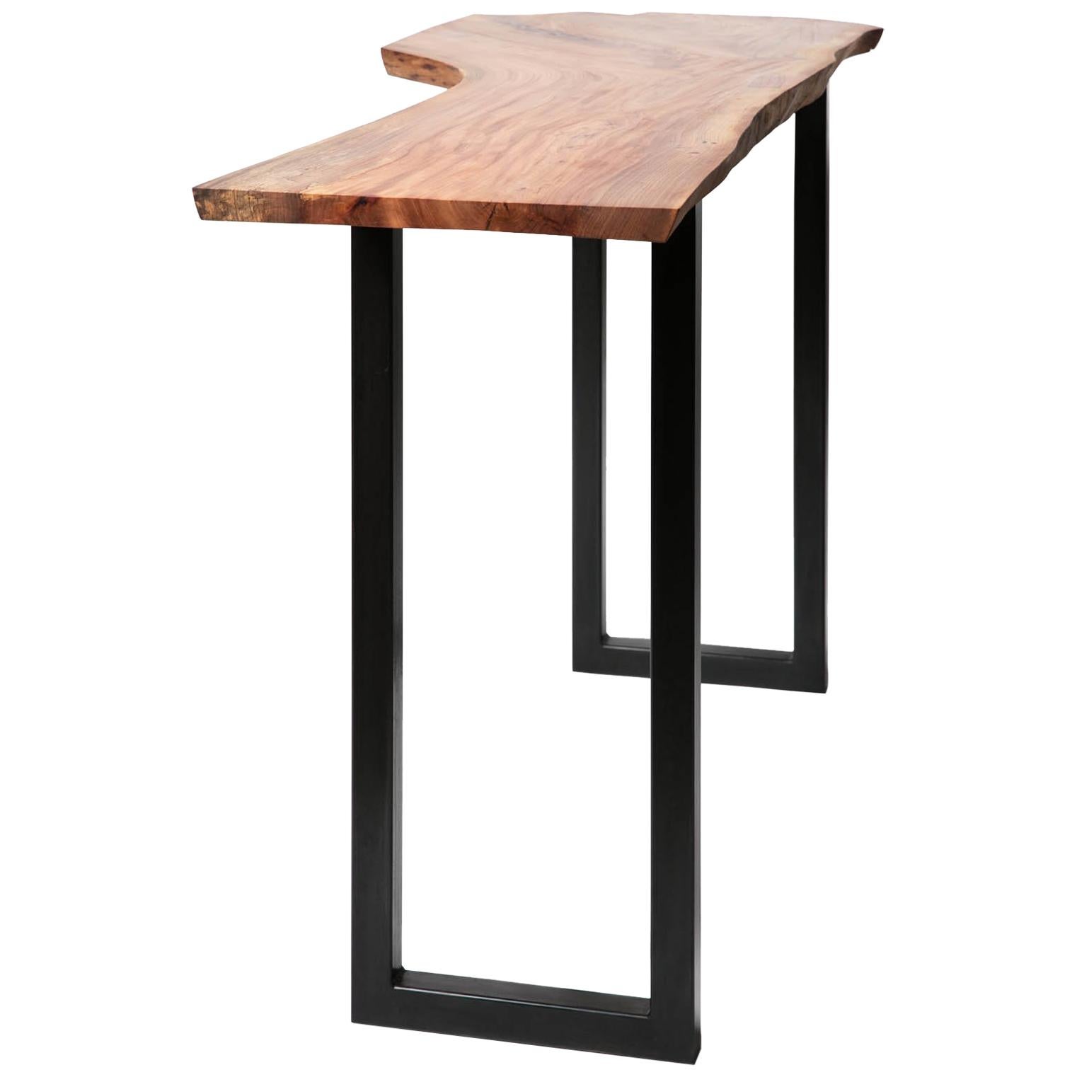 Live Edge Bar Height Table in Pecan Wood and Blackened Steel by Alabama Sawyer For Sale