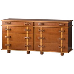 Vintage Paul Frankl, "Station Wagon" Cabinet, Wood, Leather, Brass, Johnson Furniture