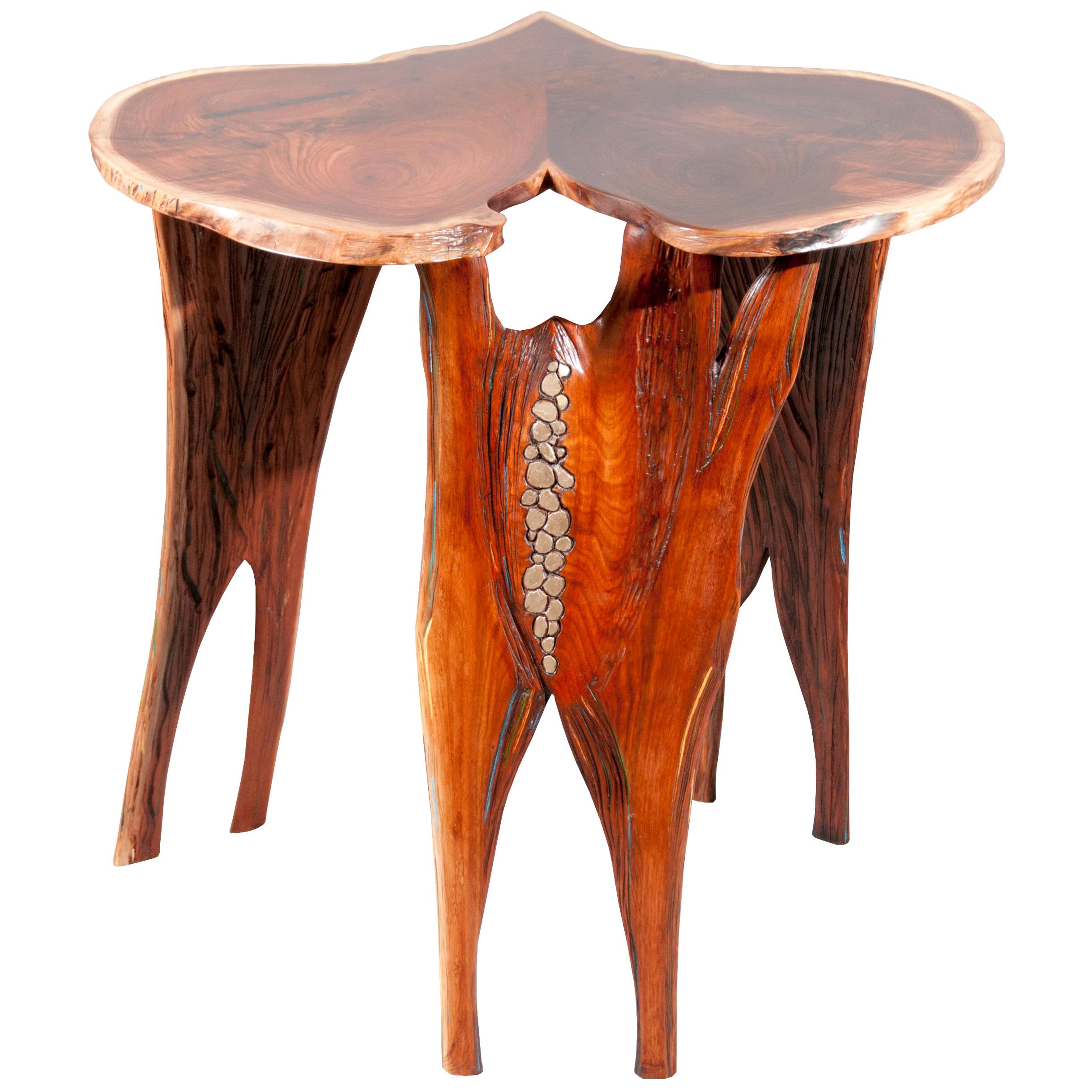 Sculptural Live Edge Walnut Occasional Table with Gilded and Carved Elements im Angebot