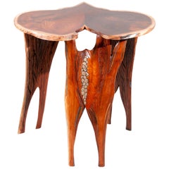 Sculptural Live Edge Walnut Occasional Table with Gilded and Carved Elements