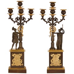 Two Empire Style Gilt and Patinated Bronze Candelabra