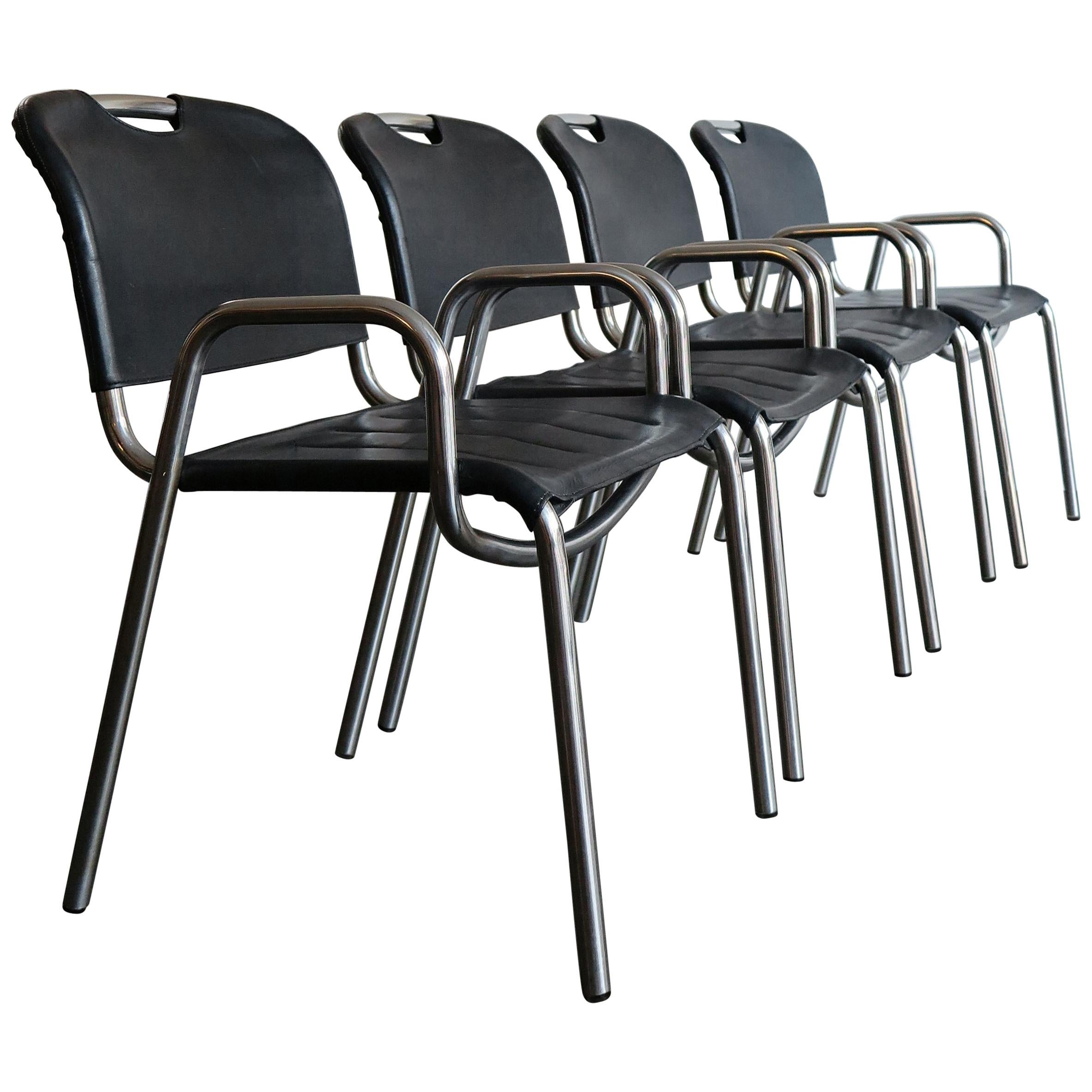 Achille Castiglioni for Zanotta Dining Leather Chairs Model Castiglia, 1960s