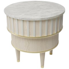 Greta Bleached Oak Brass Corian and White Onyx Side Table by Felice James