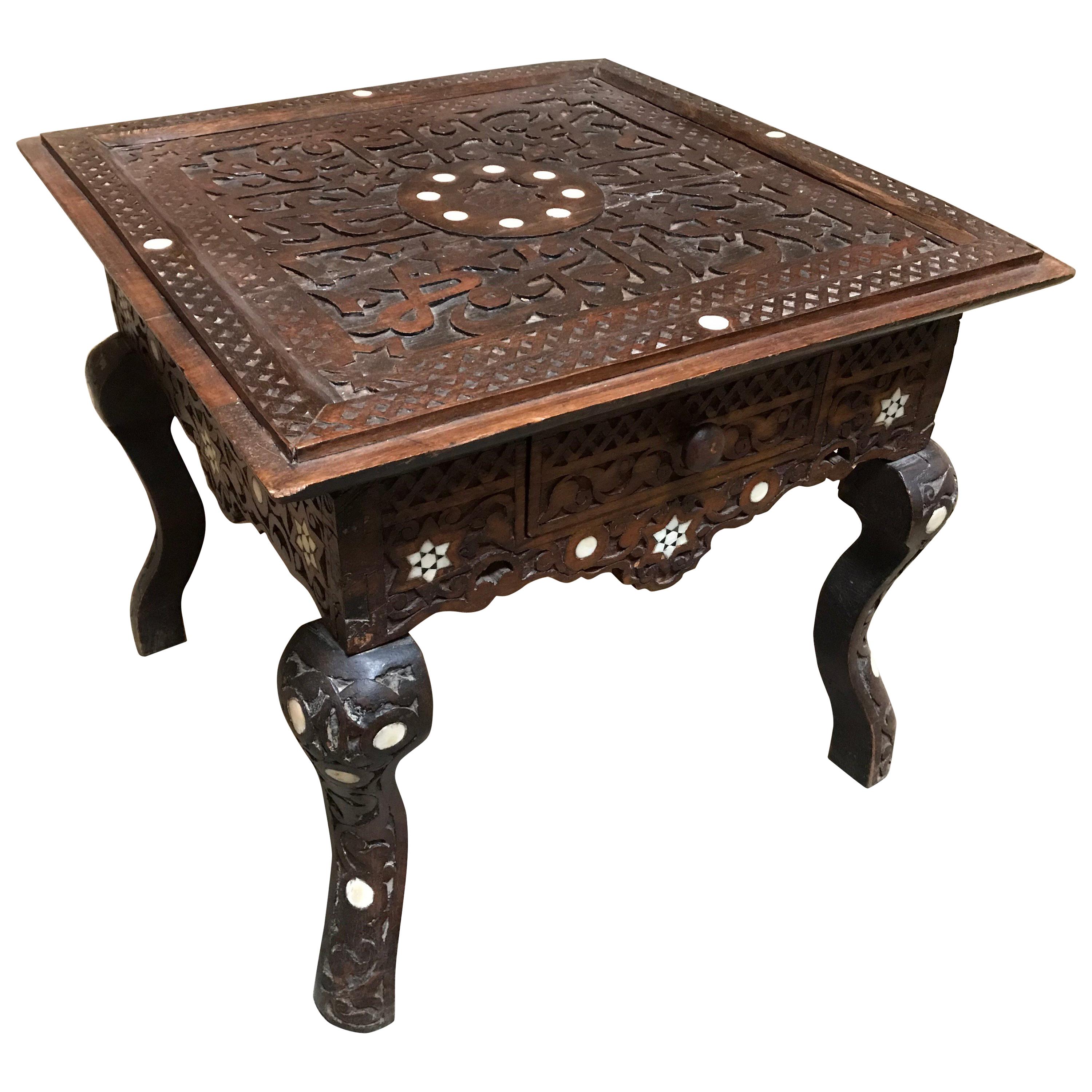 Small Syrian Inlaid Table with Drawer