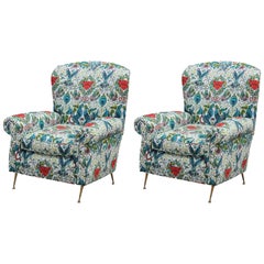 Pair of Modern Whimsical Animalia Italian Lounge Chairs with Brass Legs