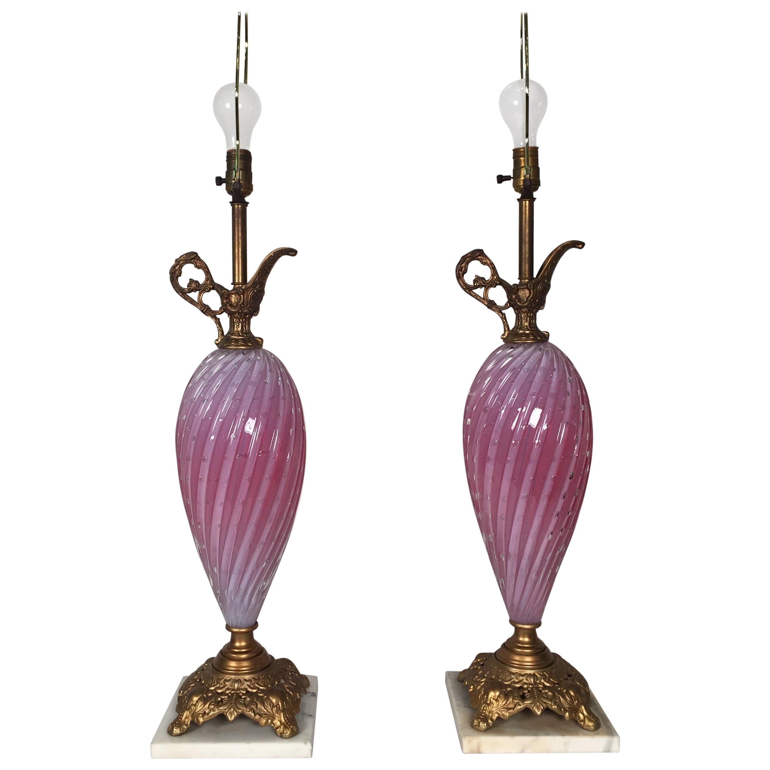 Pair of Murano Glass Ewer Lamps