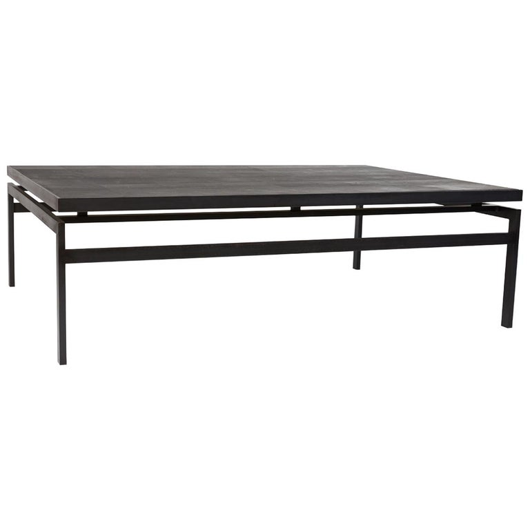 Steel Frame Oak Top Modernist Coffee Table For Sale at 1stdibs